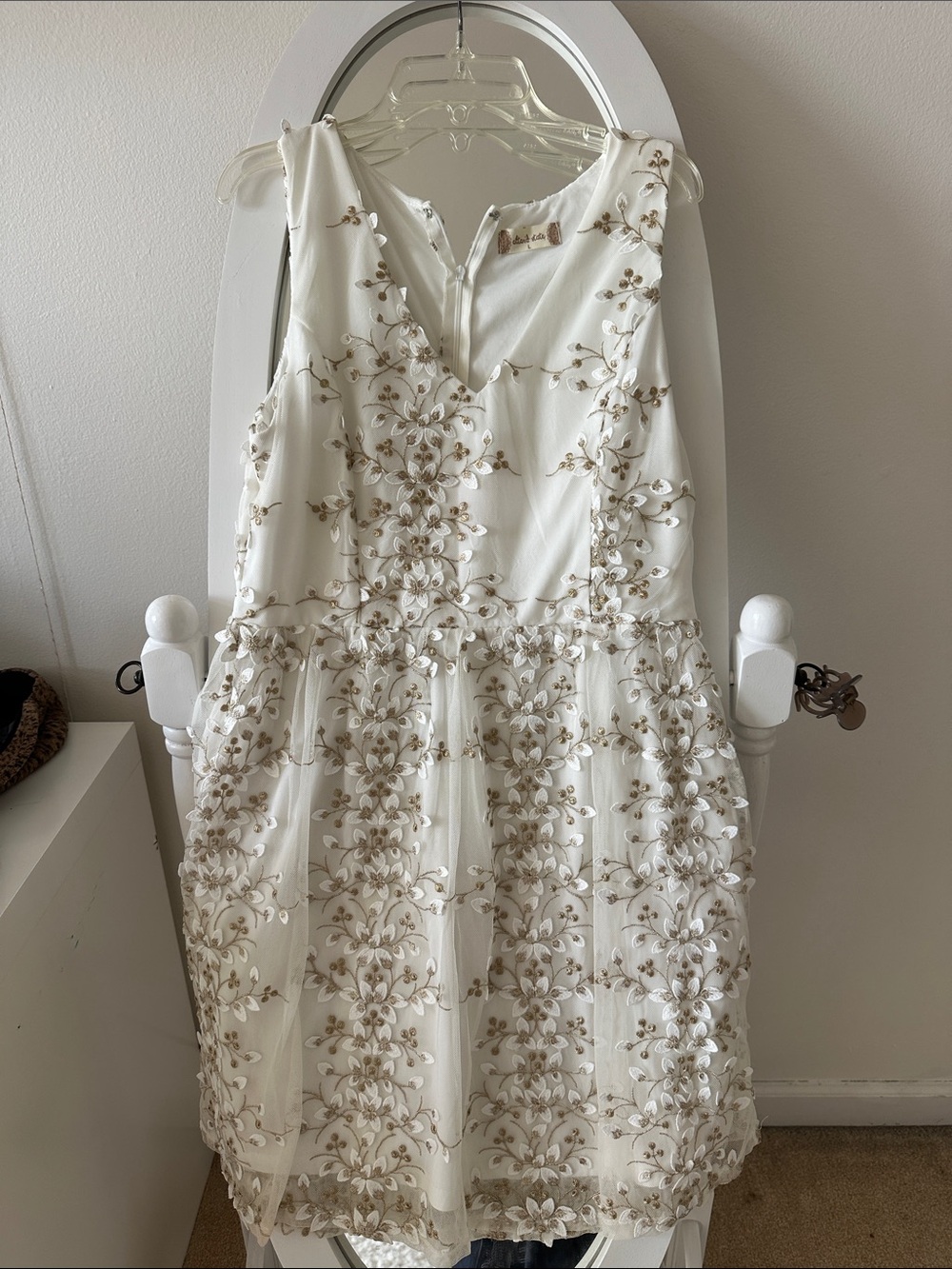 Altar'd State Ivory Dress with Beige Floral Embroidery